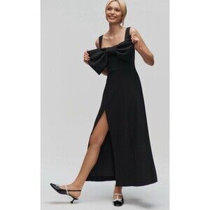 The Wolf Gang Anthropologie Midi Dress Black Cinta Bow Preppy Classic Sz XL NWT
